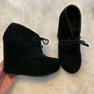 Black Wedge Booties with Laces